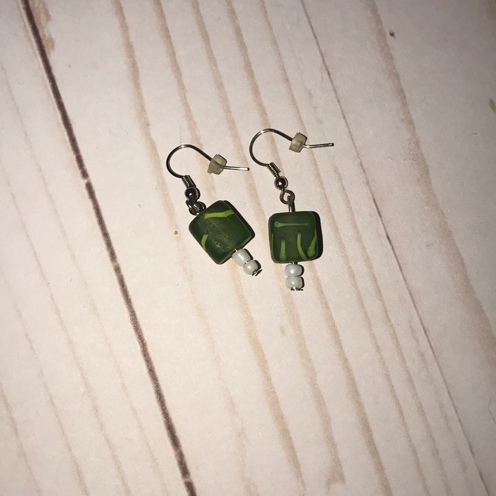Green cube earrings